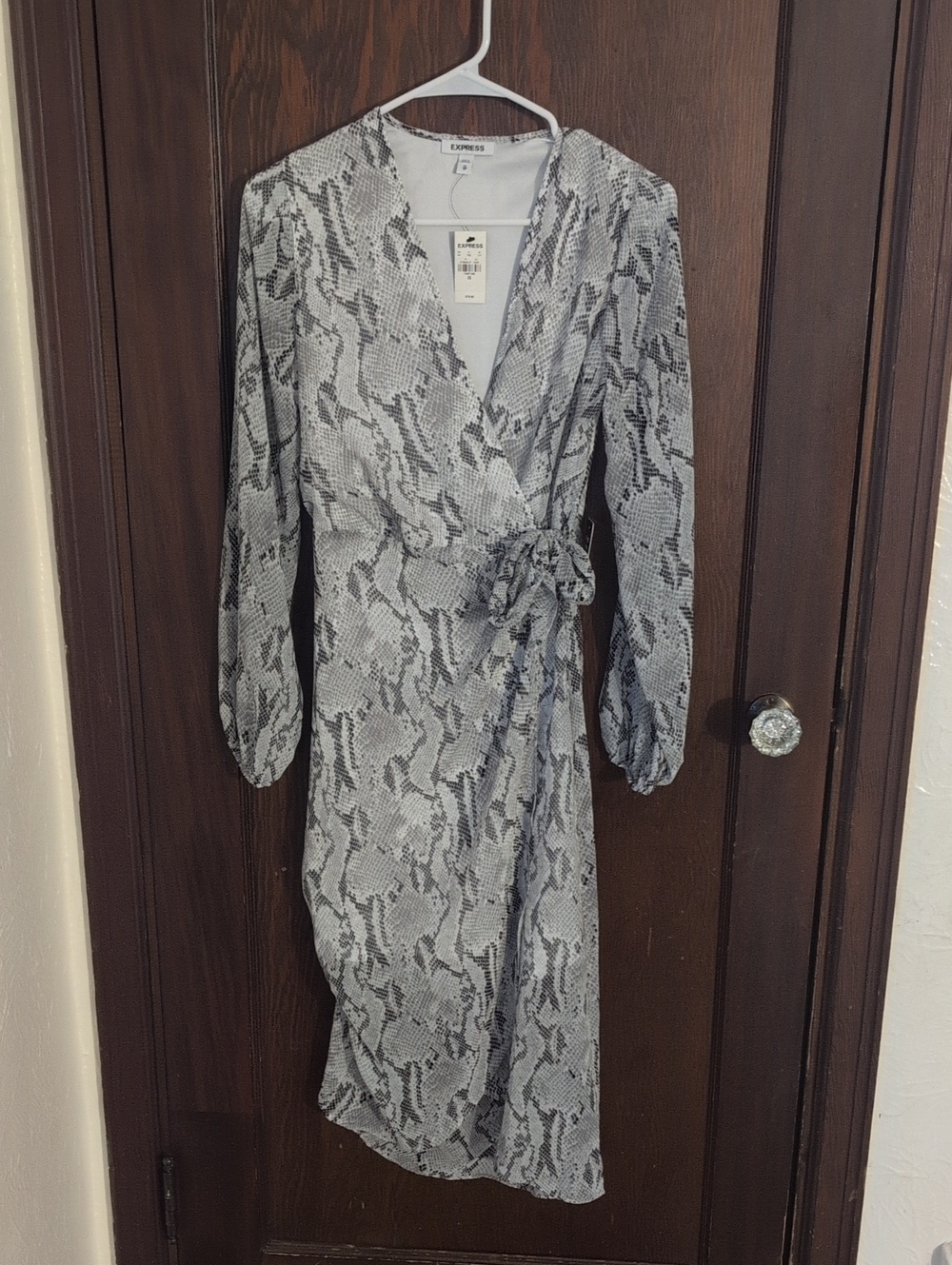 Express Snake-Print Wrap Dress in Black and White